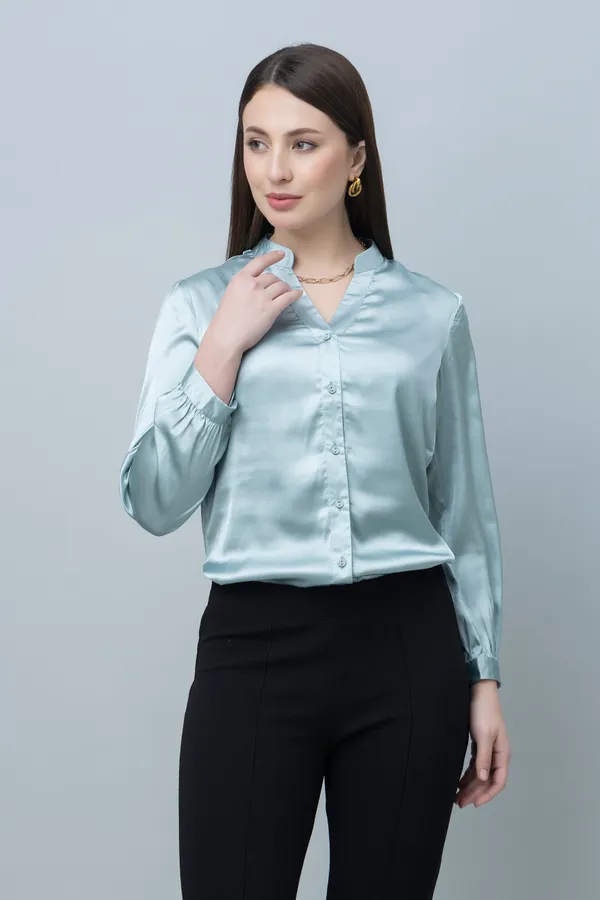 Green_Satin_Solid_Full_Sleeve_Hip_Length_Shirt_For_Women