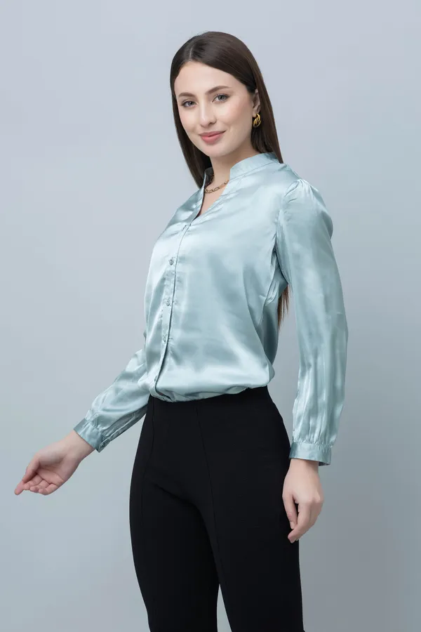 Green_Satin_Solid_Full_Sleeve_Hip_Length_Shirt_For_Women