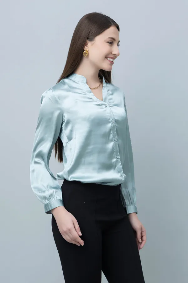 Green_Satin_Solid_Full_Sleeve_Hip_Length_Shirt_For_Women