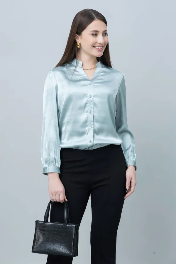 Green_Satin_Solid_Full_Sleeve_Hip_Length_Shirt_For_Women