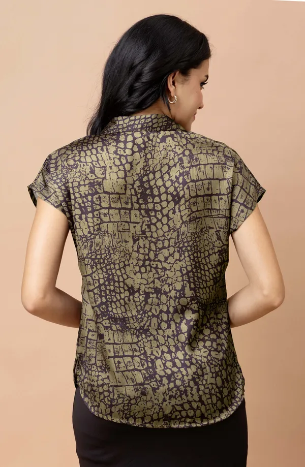 Brown_Crocodile_Print_Cuban_Collar_Satin_Shirt