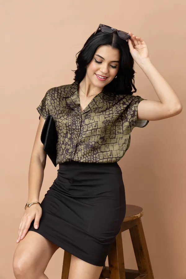 Brown_Crocodile_Print_Cuban_Collar_Satin_Shirt