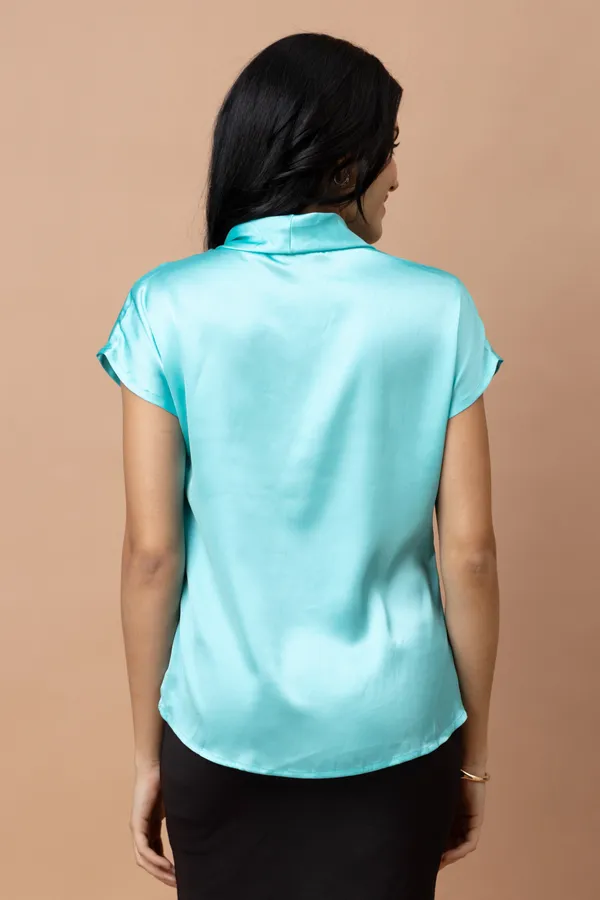 Tie-Up_Neck_Kimono_Sleeves_Casual_Satin_Top