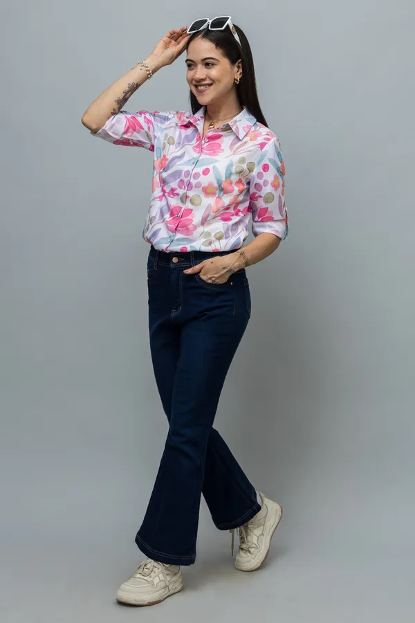 Multicolor_Linen_Blend_Printed_Roll-Up_Sleeve_Hip_Length_Shirt_For_Women