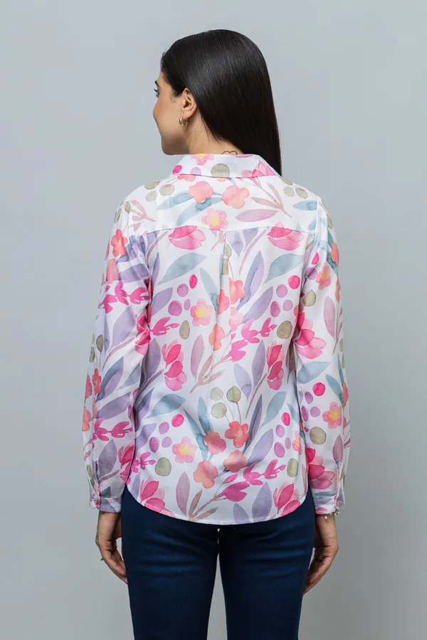 Multicolor_Linen_Blend_Printed_Roll-Up_Sleeve_Hip_Length_Shirt_For_Women