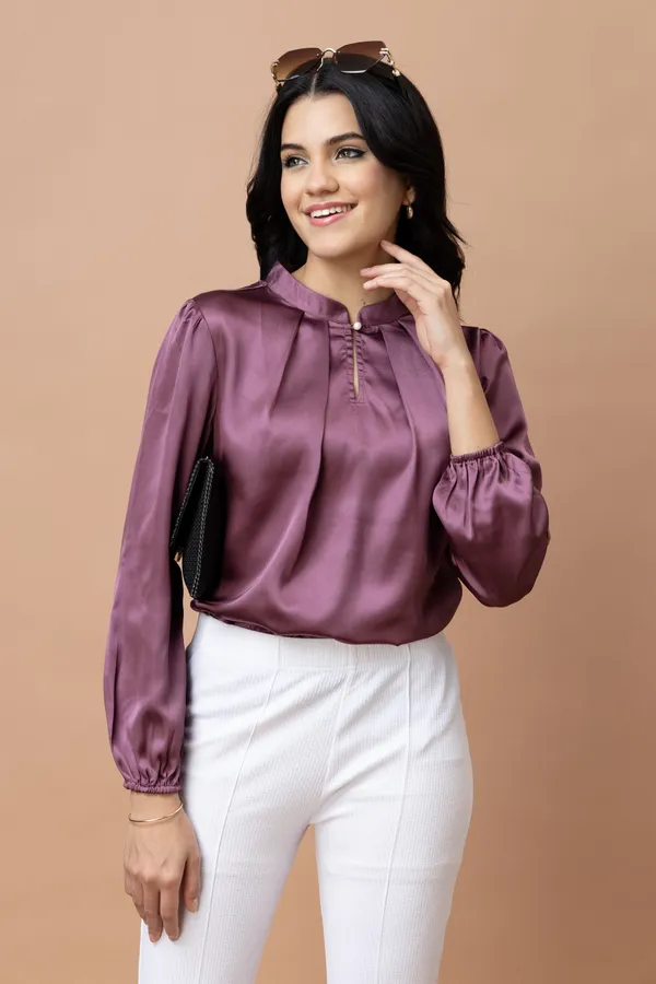 Pleated_Casual_Satin_Top