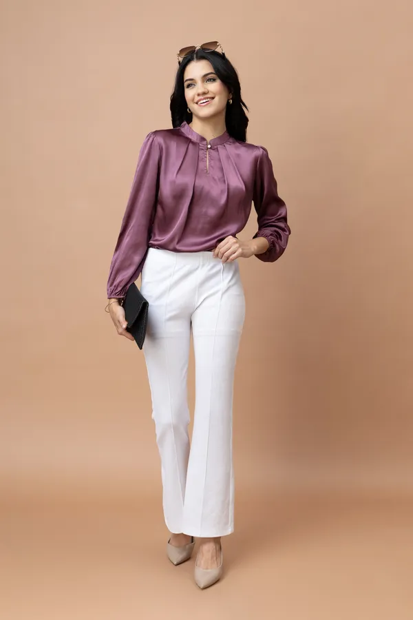 Pleated_Casual_Satin_Top