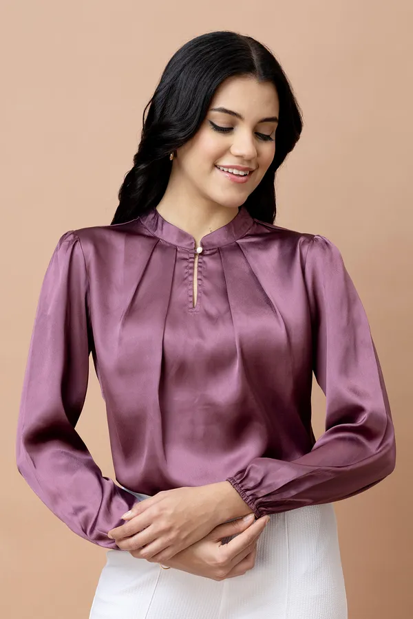 Pleated_Casual_Satin_Top