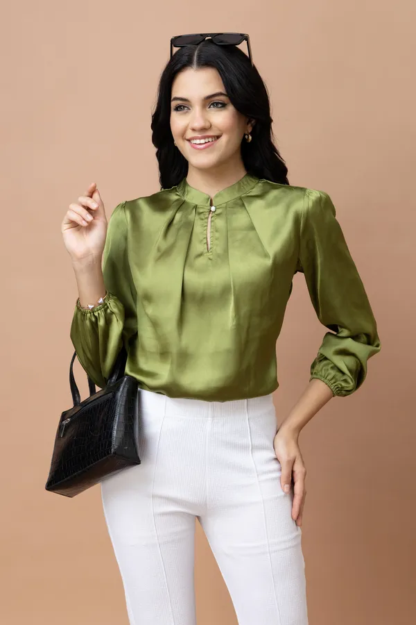 Pleated_Casual_Satin_Top