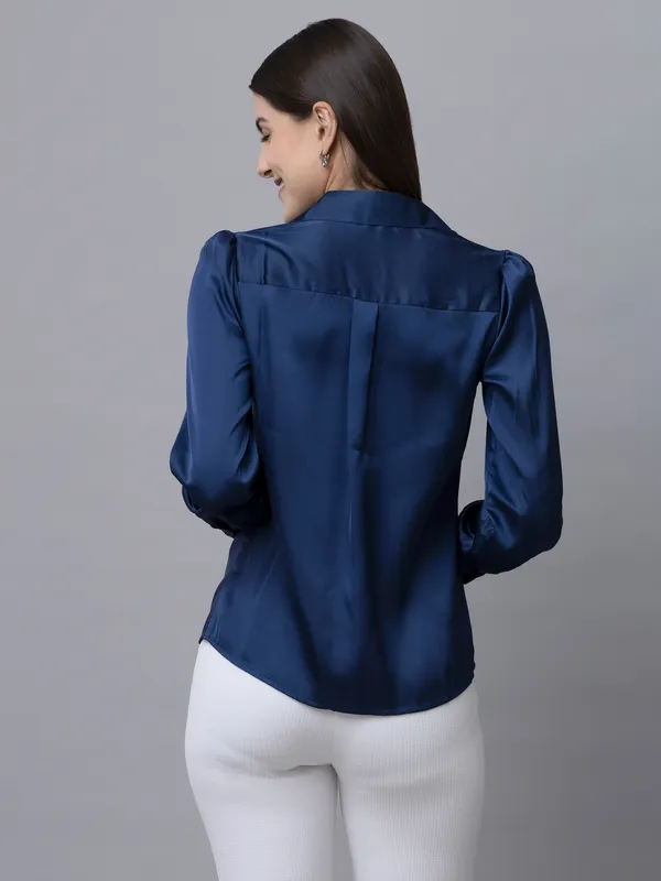 Dark_Blue_Satin_Solid_Full_Sleeve_Hip_Length_Shirt_For_Women