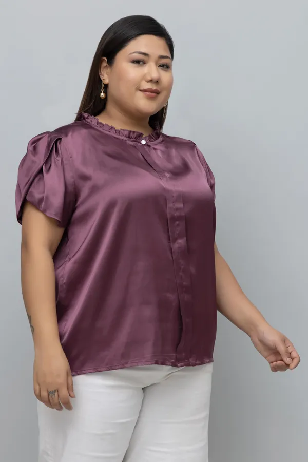 Women's_Plus_Size_Tulip_Sleeves_Satin_Top