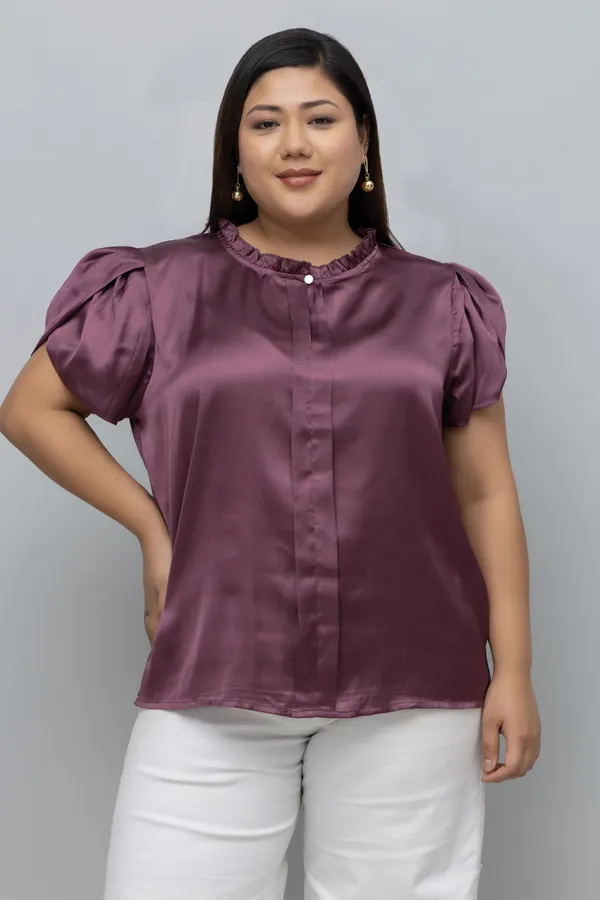 Women's_Plus_Size_Tulip_Sleeves_Satin_Top