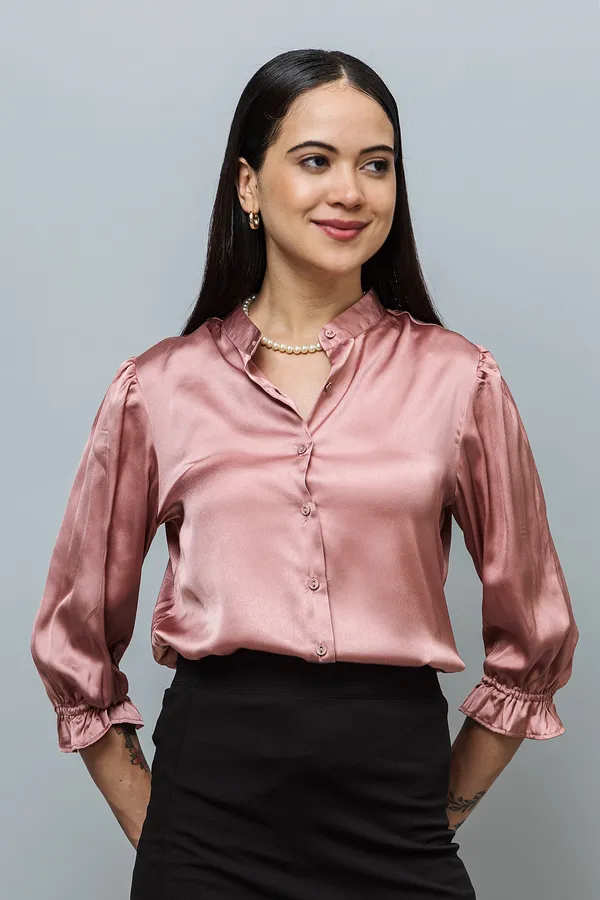 Spread_Collar_Elasticated_Sleeves_Satin_Shirt