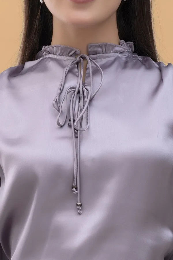 Tie-Up_Neck_Smocked_Sleeves_Satin_Top