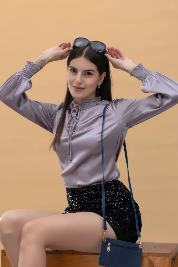Tie-Up_Neck_Smocked_Sleeves_Satin_Top