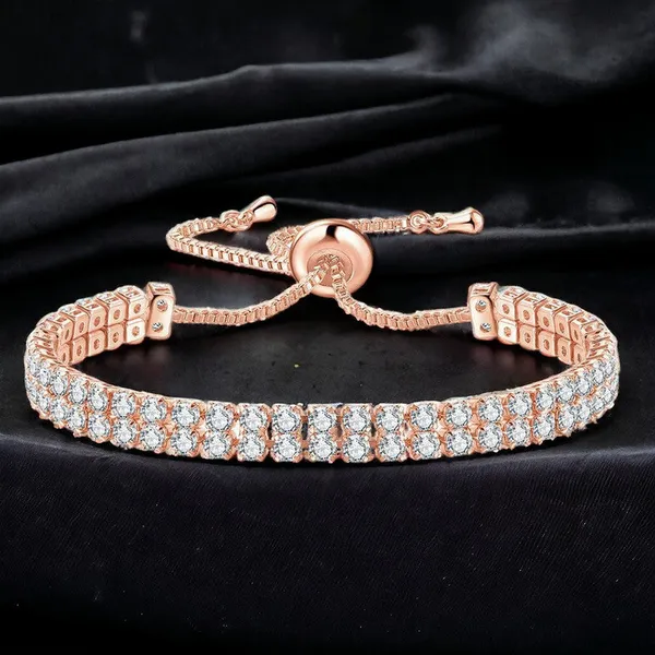 Rose_Gold_Plated_Dual_Strand_Round_Cut_Cubic_Zirconia_White_Matrix_Tennis_Bracelet