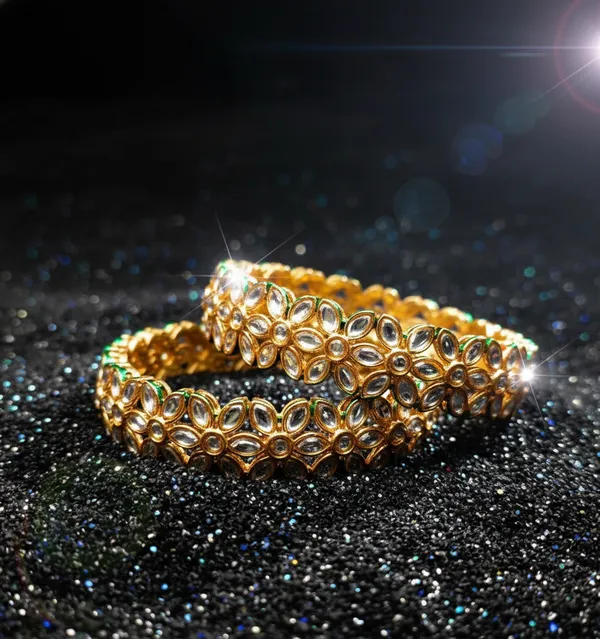 Metal__Golden_Floral_Stone_Bangles