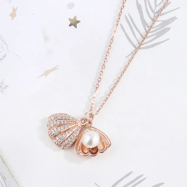 teel_RoseGold_Oyster_Pearl_Necklac_Crystal_Gold-plated_Plated_Stainless_Steel_Necklace