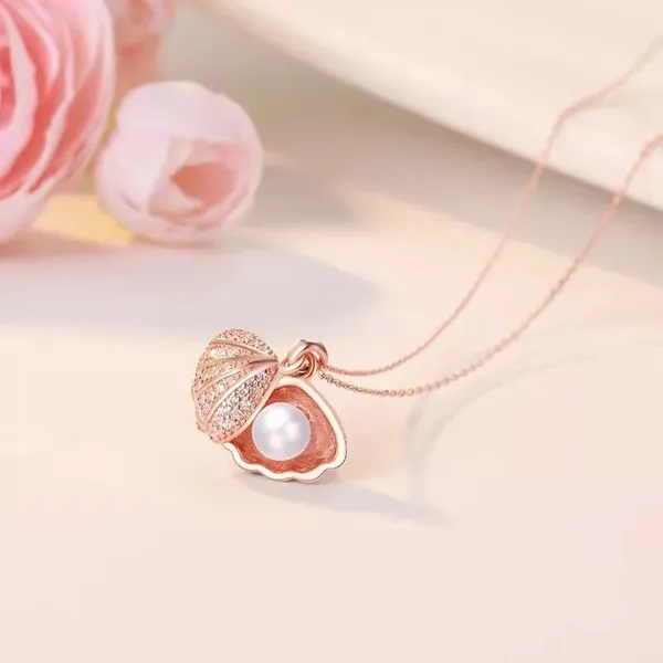 teel_RoseGold_Oyster_Pearl_Necklac_Crystal_Gold-plated_Plated_Stainless_Steel_Necklace