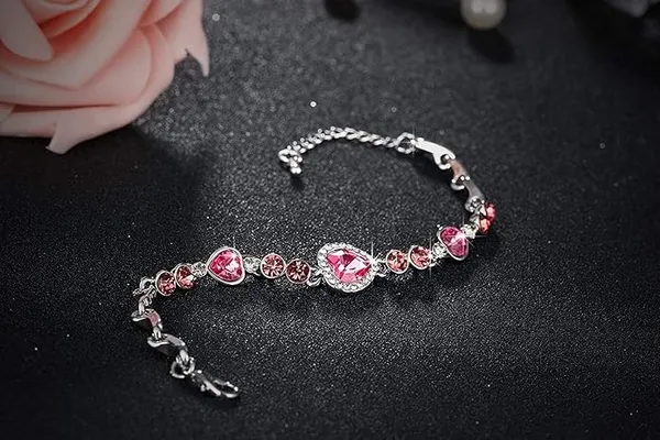 Silver_&__Pink_Premium_Alloy_heart__Bracelets_For_Women