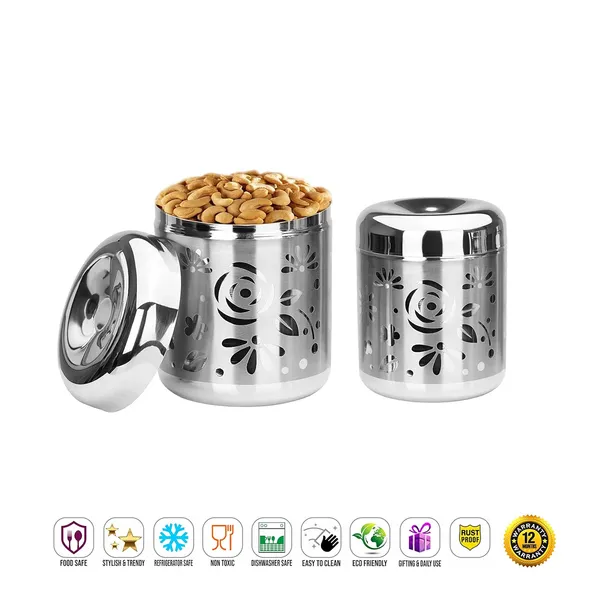 Pack_Of_2_Silver_Stainless_Steel_Canister_Set-For_Storage_-Tea,Suger,Cofi,Grain,Dry_Fruit_Designer_Canister-Elegence_Look_For_Your_Kitchen_Canister_Set