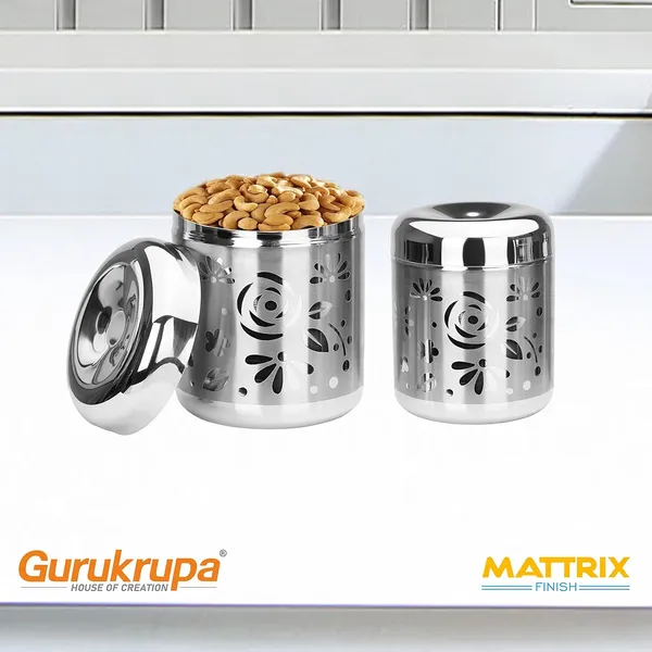 Pack_Of_2_Silver_Stainless_Steel_Canister_Set-For_Storage_-Tea,Suger,Cofi,Grain,Dry_Fruit_Designer_Canister-Elegence_Look_For_Your_Kitchen_Canister_Set
