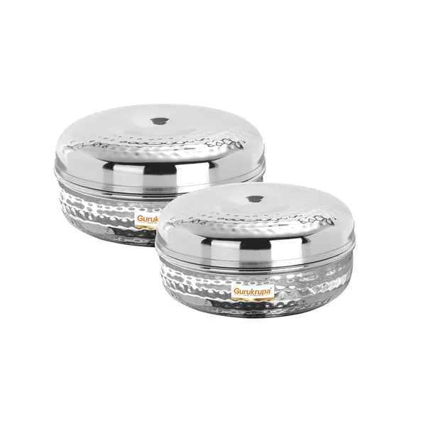 Pack_Of_2_Stainless_Steel_Chapati_Box,_Hammered_Design,_Silver_(8X9)
