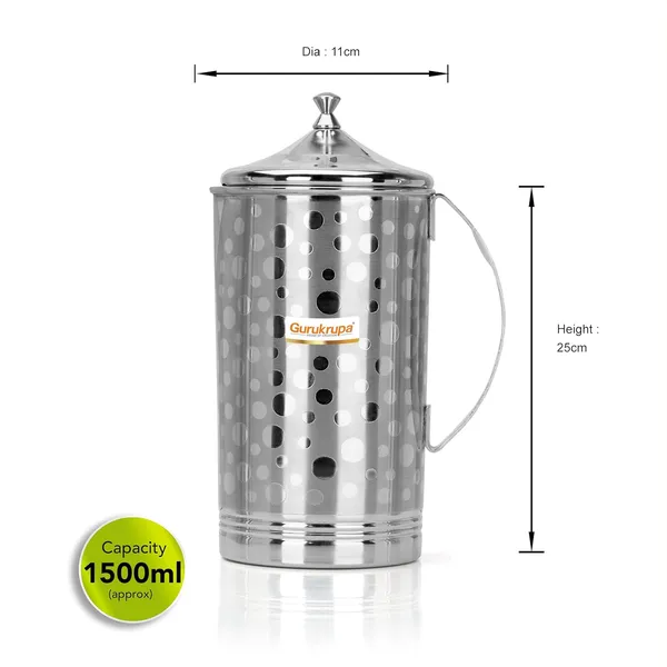 Stainless_Steel_Mattrix_Finish_Water_Jug,_Bubble_Design,_1500Ml_Capacity,_Heavy_Gauge,_Cylindrical_Shape,_Mirror_Finish,_25Cm_Height,_Rust_Proof_With_Lid_(3)-(2111-1.5_LTR)