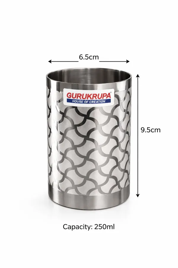 Gurukrupa_Amrapali_Laser_Finish_Stainless_Steel_Glass_250ml_|_Designer_Mirror_Polish_Tumbler_|_Premium_Drinking_Glass_|_Food_Grade_Steel_|_Durable_&_Rust_Resistant_