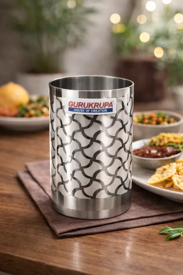 Gurukrupa_Amrapali_Laser_Finish_Stainless_Steel_Glass_250ml_|_Designer_Mirror_Polish_Tumbler_|_Premium_Drinking_Glass_|_Food_Grade_Steel_|_Durable_&_Rust_Resistant_