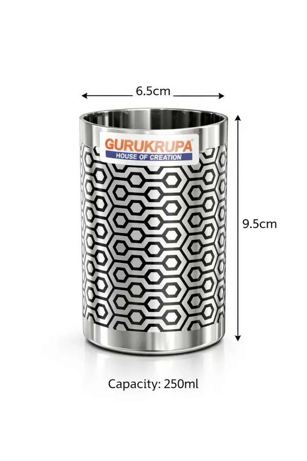 Gurukrupa_Amrapali_Laser_Finish_Stainless_Steel_Glass_250ml_|_Designer_Mirror_Polish_Tumbler_|_Premium_Drinking_Glass_|_Food_Grade_Steel_|_Durable_&_Rust_Resistant_