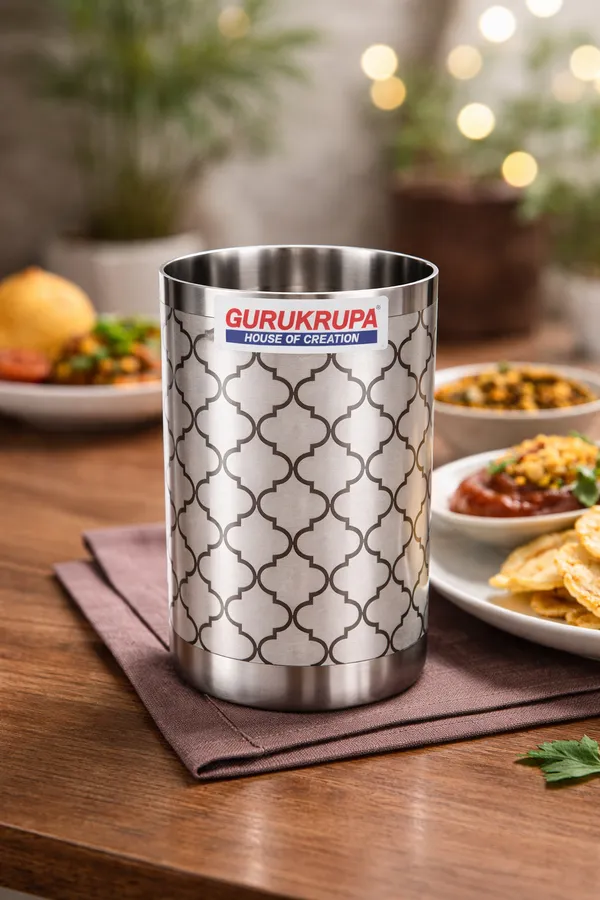 Gurukrupa_Amrapali_Laser_Finish_Stainless_Steel_Glass_250ml_|_Designer_Mirror_Polish_Tumbler_|_Premium_Drinking_Glass_|_Food_Grade_Steel_|_Durable_&_Rust_Resistant_