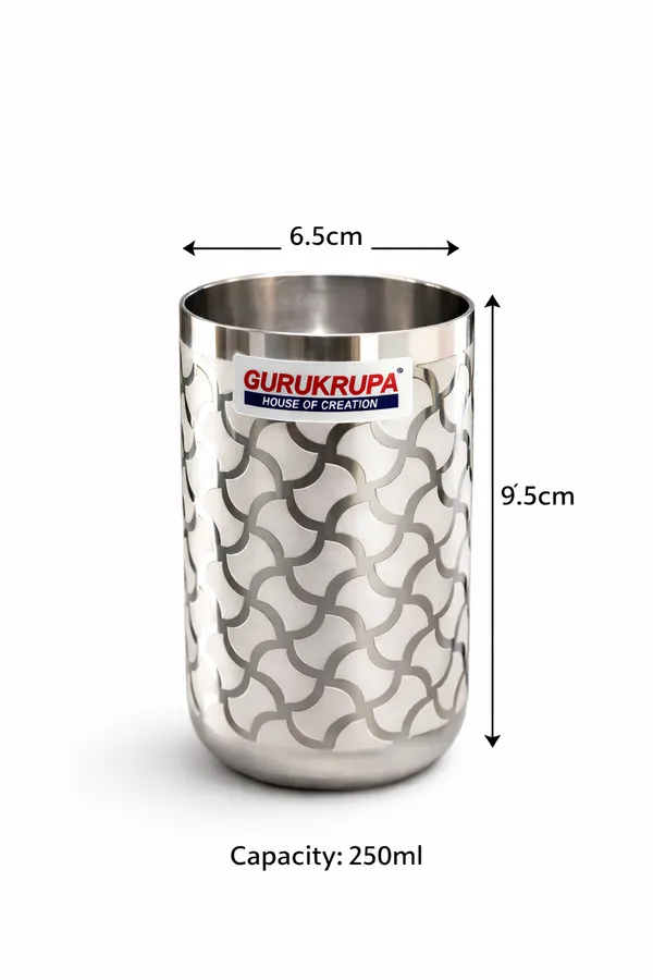 Gurukrupa_Royal_Finish_Stainless_Steel_Glass_250ml_|_Premium_Designer_Drinking_Tumbler_|_Heavy_Gauge_Mirror_Finish_|_Durable_&_Rust_Resistant_|_Kitchen_&_Dining_Use