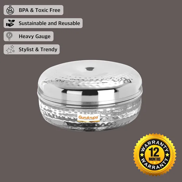 Pack_Of_2_Silver_Stainless_Steel_Storage_Container_For-Chapati,Dry_Fruits,Papad,_Handcrafted_Hammered_Puri_Dabba/Container-mathar_apple_puri_dabba-7x8