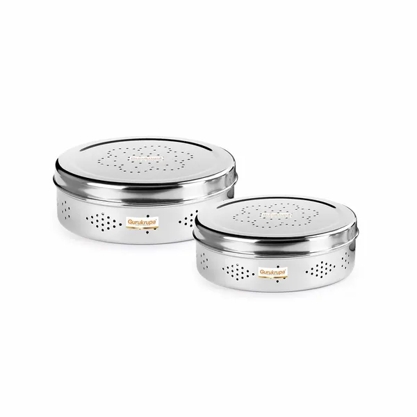 Pack_Of_2_Silver_Stainless_Steel_Vantilation_Box_Food_Safe-Storage_For_Leafy_Vegetable_Or_Spices_Or_Fruits_Hole_Puri_Dabba/Container_(KOTHMIR_DABBA_-11X12)