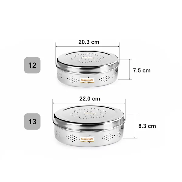 Pack_Of_2_Silver_Stainless_Steel_Ventilation_Box_Food_Safe-Storage_For_Leafy_Vegetable_Or_Spices_Or_Fruits_Hole_Puri_Dabba/Container-KOTHMIR_DABBA-12X13-