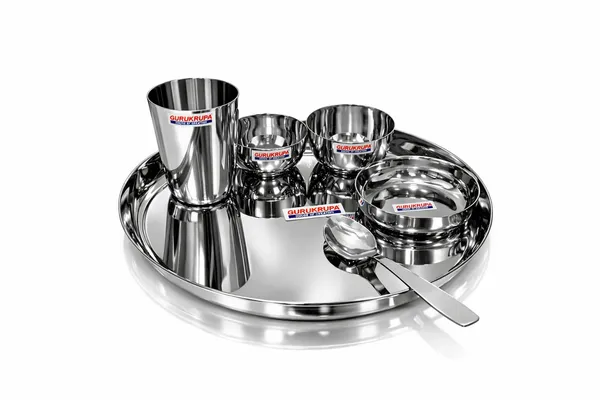 Pack_of_4_-_(24_pcs_set)_Gurukrupa_Stainless_Steel_Plain_Thali_Set_|_Heavy_Gauge_Dinner_Plate_with_Bowls_|_Mirror_Finish_|_Food_Grade,_Rust_Resistant_|_Durable_&_Easy_to_Clean_|_Ideal_for_Daily_Use_&_Serving