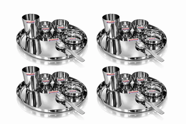 Pack_of_4_-_(24_pcs_set)_Gurukrupa_Stainless_Steel_Plain_Thali_Set_|_Heavy_Gauge_Dinner_Plate_with_Bowls_|_Mirror_Finish_|_Food_Grade,_Rust_Resistant_|_Durable_&_Easy_to_Clean_|_Ideal_for_Daily_Use_&_Serving