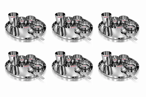 Pack_of_6_-_(36_pcs_set)_Gurukrupa_Stainless_Steel_Plain_Thali_Set_|_Heavy_Gauge_Dinner_Plate_with_Bowls_|_Mirror_Finish_|_Food_Grade,_Rust_Resistant_|_Durable_&_Easy_to_Clean_|_Ideal_for_Daily_Use_&_Serving