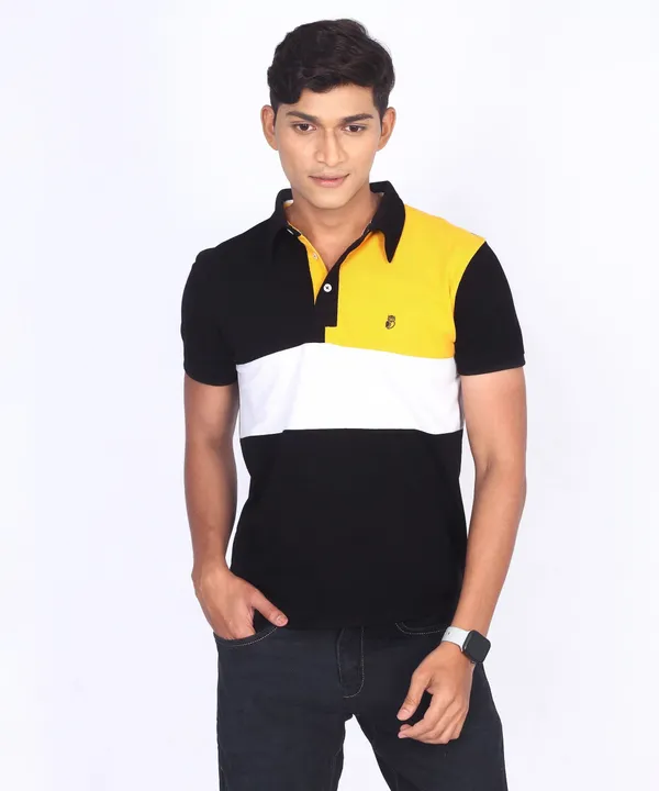 Black_&_Yellow_&_White_Regular_Fit_Polo_T-Shirt_For_Men