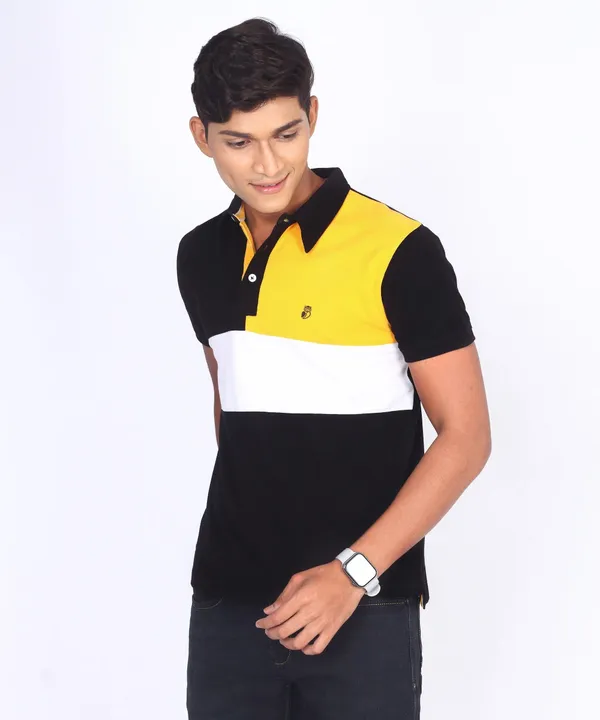 Black_&_Yellow_&_White_Regular_Fit_Polo_T-Shirt_For_Men