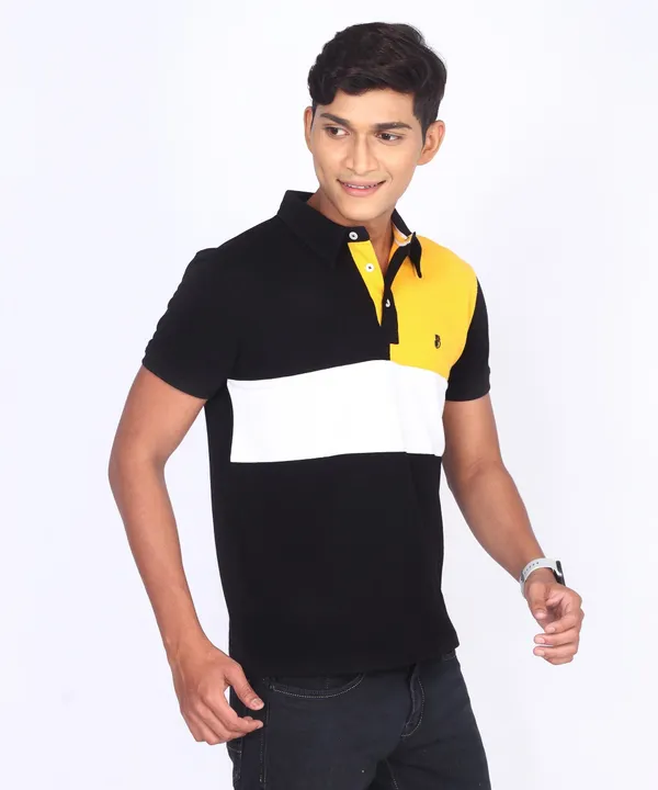 Black_&_Yellow_&_White_Regular_Fit_Polo_T-Shirt_For_Men