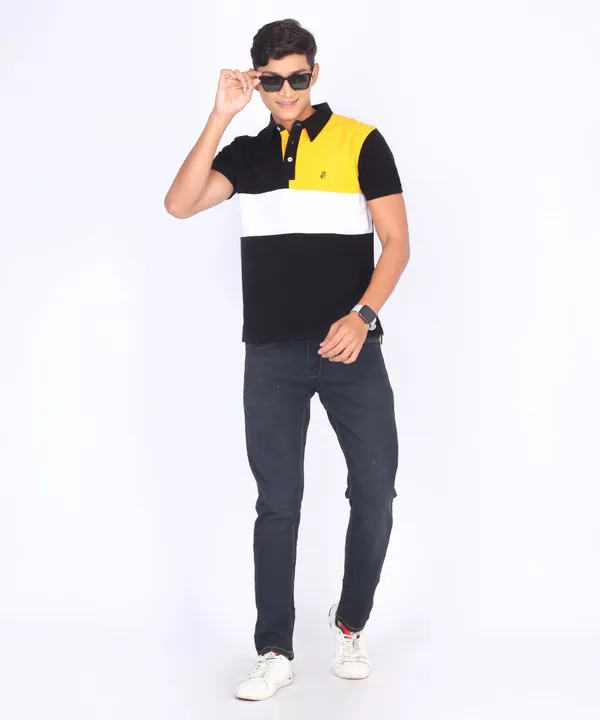 Black_&_Yellow_&_White_Regular_Fit_Polo_T-Shirt_For_Men