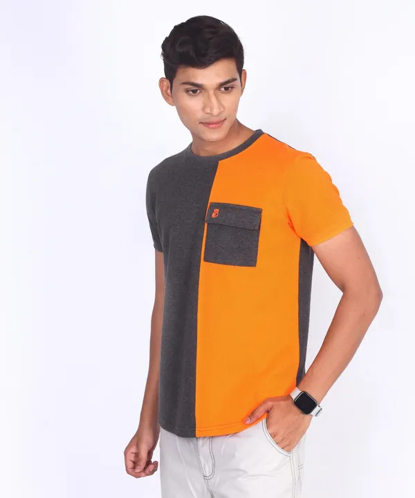 Orange_Round_Neck_Regular_Fit_T-Shirt_For_Men