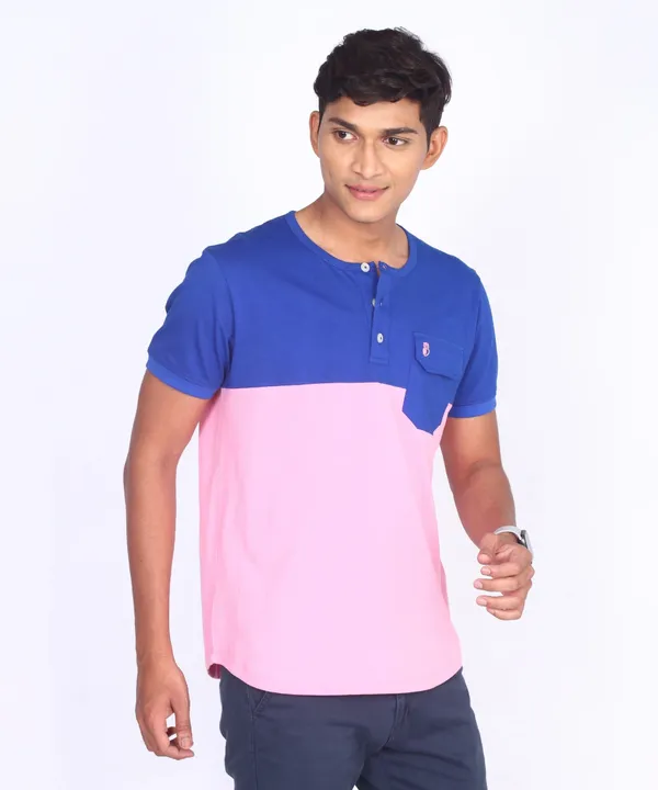 Blue_&_Pink_Round_Neck_Regular_Fit_T-Shirt_For_Men