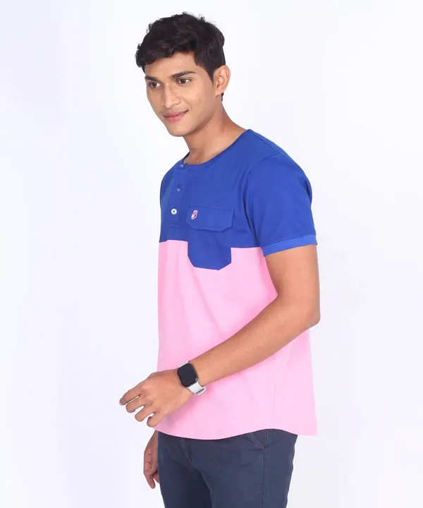 Blue_&_Pink_Round_Neck_Regular_Fit_T-Shirt_For_Men