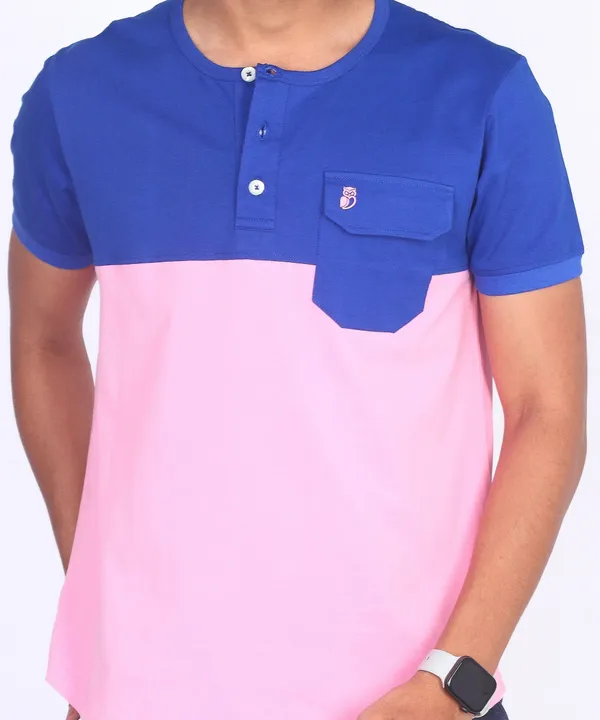 Blue_&_Pink_Round_Neck_Regular_Fit_T-Shirt_For_Men
