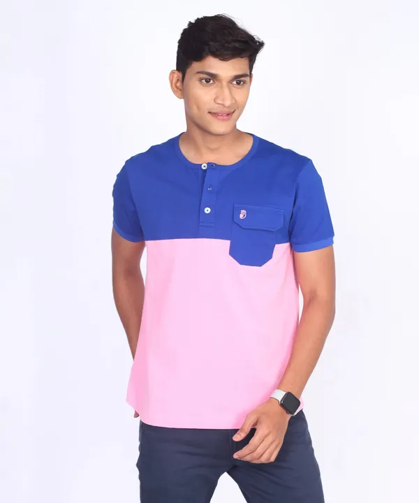 Blue_&_Pink_Round_Neck_Regular_Fit_T-Shirt_For_Men