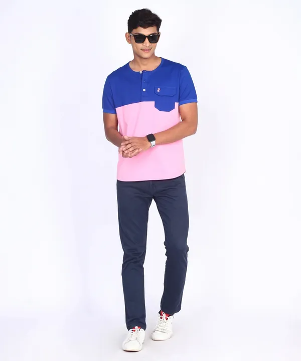 Blue_&_Pink_Round_Neck_Regular_Fit_T-Shirt_For_Men