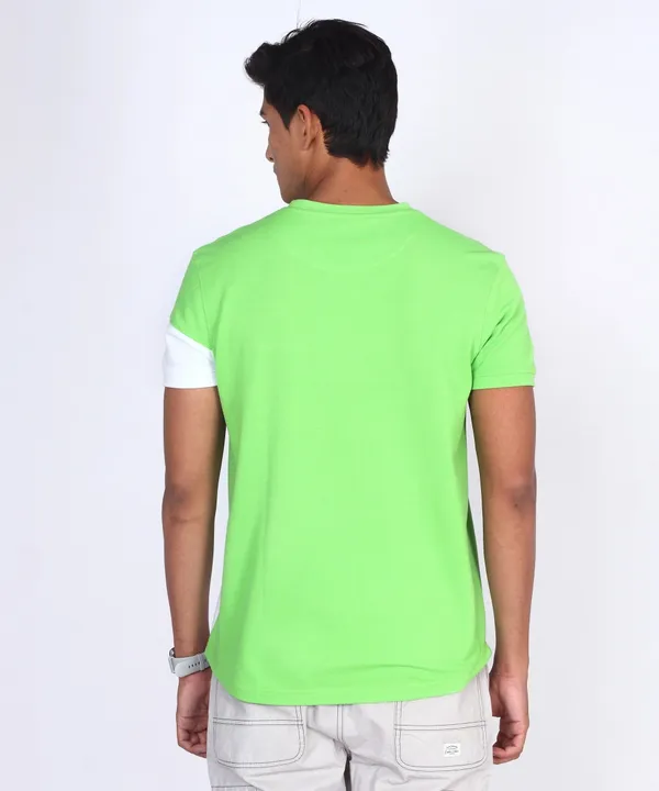 Green_&_White_Round_Neck_Regular_Fit_T-Shirt_For_Men
